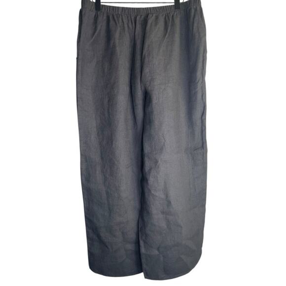 Flax Women’s Gray Linen Full Elastic Wide Leg Lagenlook Pants Size-Large - Picture 1 of 3